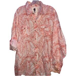 Ocean & Coast Mens 100% Linen Button Down Shirt White Pink Casual Beach XL